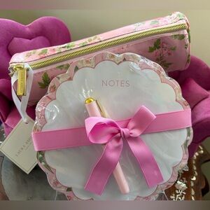 Laura Ashley Pink Floral Stationery Set with Ribbon & Pencil Pouch